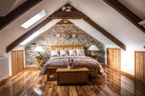 romantic bedroom with polished wooden floors